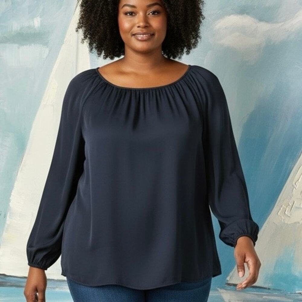 Ann Taylor Blouse Blue peasant style Boat neckline Plus size XXL NWT
